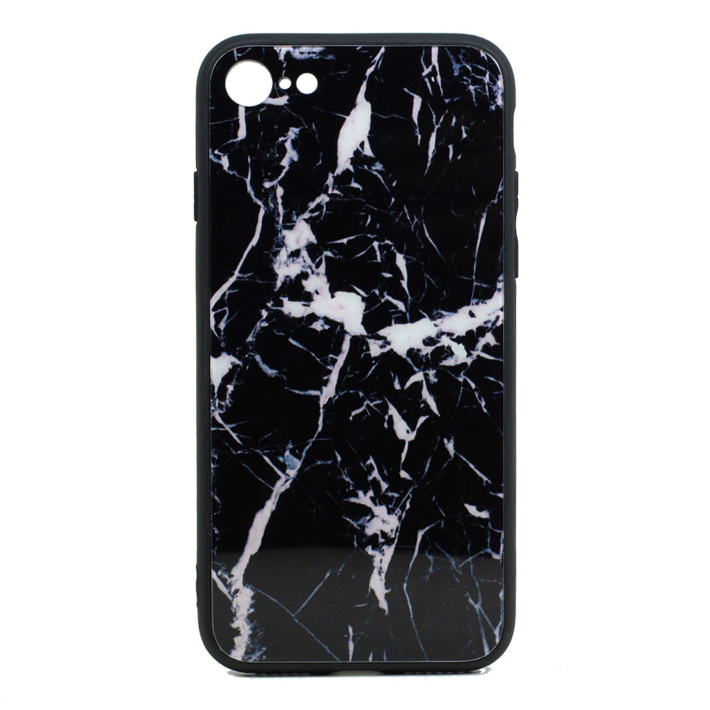 iPHONE 8 Plus / 7 Plus Design Tempered Glass Hybrid Case (Black Marble)